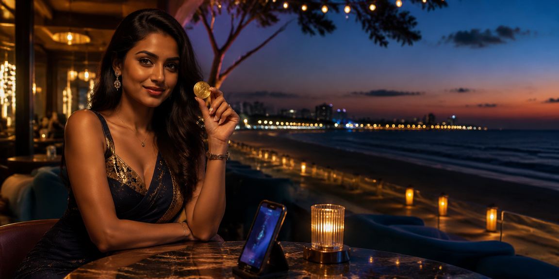 Chennai Marina Beach with sports betting themed imagery