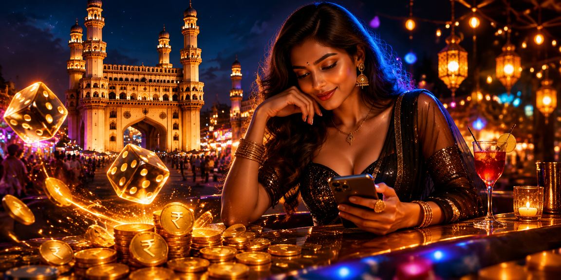 Hyderabad Charminar with dice game and rupee symbols