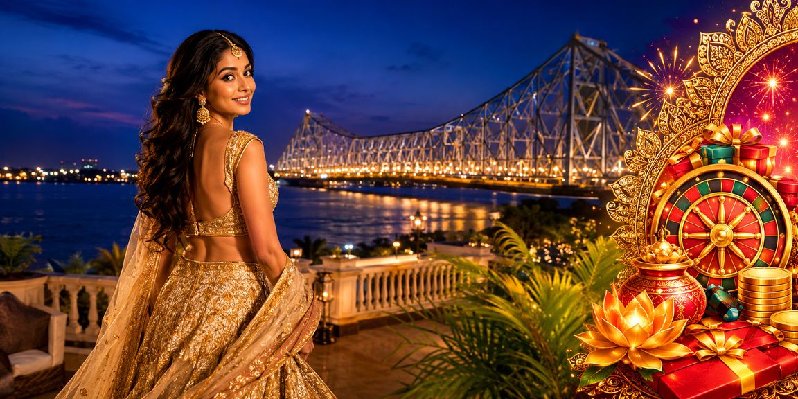 Woman enjoying live casino in Kolkata traditional attire